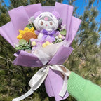 TwoCutesy™ Kawaii Kitty Cat Dolls With Artificial Flowers Bouquet