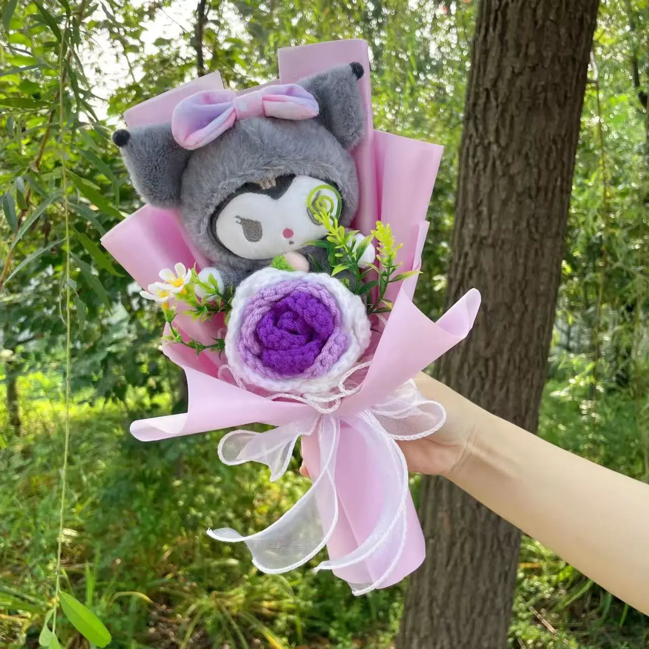 TwoCutesy™ Kawaii Kitty Cat Dolls With Artificial Flowers Bouquet
