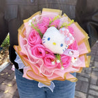 TwoCutesy™ Kawaii Kitty Cat Dolls With Artificial Flowers Bouquet