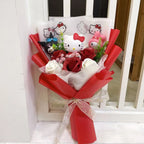 TwoCutesy™ Kawaii Kitty Cat Dolls With Artificial Flowers Bouquet