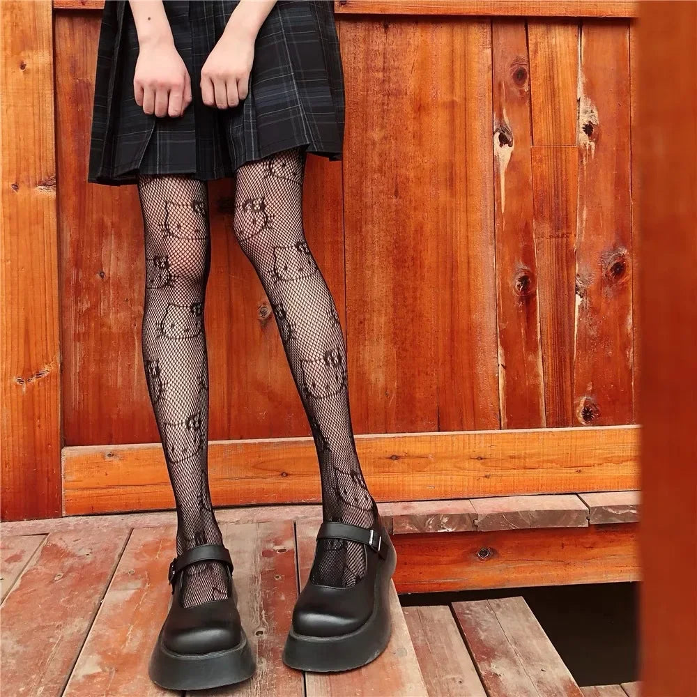TwoCutesy™ Cute Japanese Fishing Net Black Silk Stockings Women