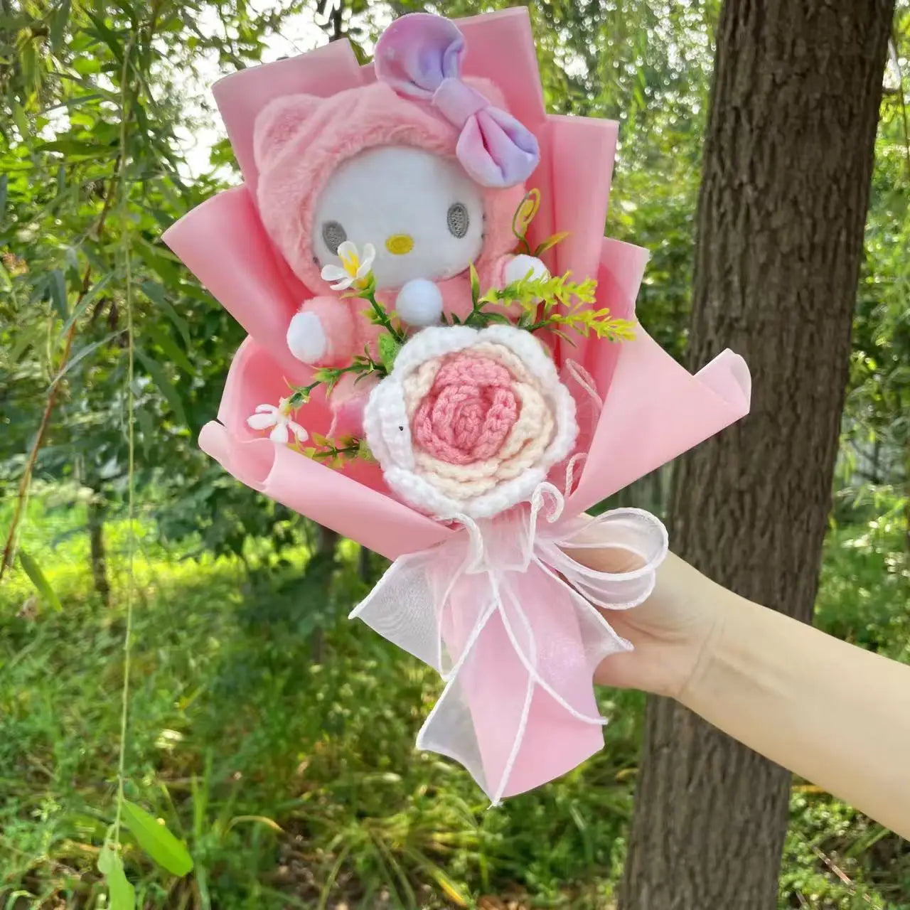 TwoCutesy™ Kawaii Kitty Cat Dolls With Artificial Flowers Bouquet