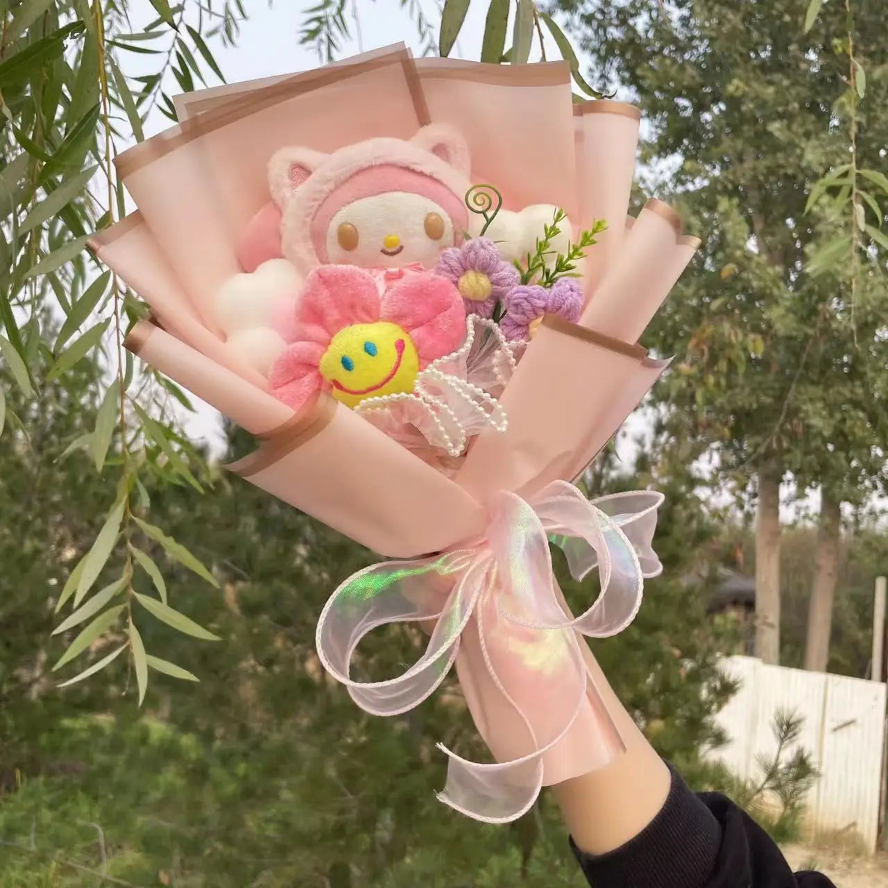 TwoCutesy™ Kawaii Kitty Cat Dolls With Artificial Flowers Bouquet